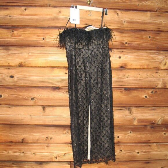 NWT Mac Duggal Embellished Feather Strapless Column Dress Black Size 12 - Picture 9 of 14